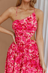 Destination Open Back Midi Dress Floral Pink