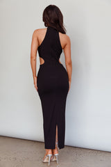 Estella Keyhole Ribbed Midi Dress Black