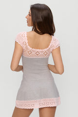 Lover Crochet Knit Mini Dress - Pink Flora