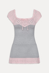 Lover Crochet Knit Mini Dress - Pink Flora
