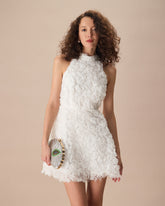 The White Mock Neck Tie-Back Mini Dress