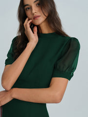 Green Chiffon Mock Neck Mini Dress