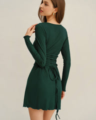 Green Round Neck Slim Mini Dress