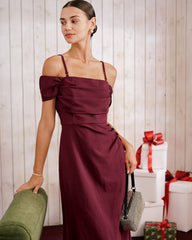 Wine Red Off The Shoulder Maxi Dress