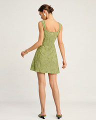 Green Floral Mesh Mini Dress