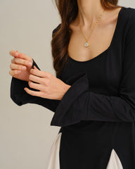 Black Contrasting Bell Sleeve Mini Dress