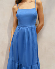 Blue Solid Slip A-Line Maxi Dress