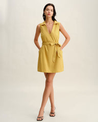 Yellow Tie Waist Sleeveless Mini Dress