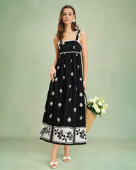 Black Floral Contrasting Slip Maxi Dress