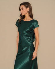 Green Tie Satin Maxi Dress