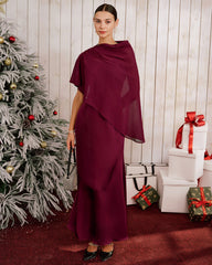 Wine Red Shawl Maxi Dress