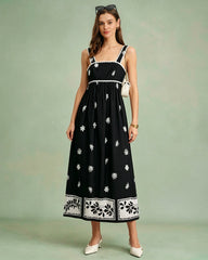 Black Floral Contrasting Slip Maxi Dress