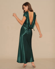 Green Tie Satin Maxi Dress