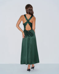 Green Cowl Neck Satin Maxi Dress