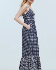 Black Plaid Slip Midi Dress