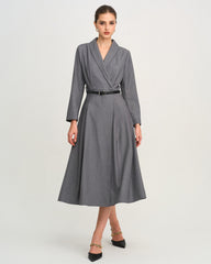 Grey Button A-Line Midi Dress