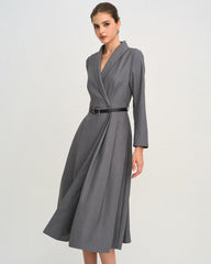Grey Button A-Line Midi Dress