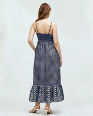 Black Plaid Slip Midi Dress