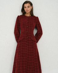 Red Lantern Sleeve A-Line Midi Dress