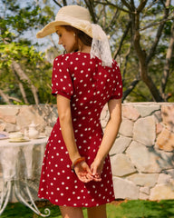 Red Puffed Sleeve Polka Dot Mini Dress