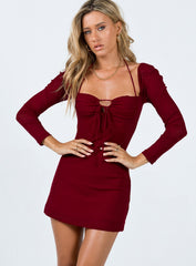 Stassie Long Sleeve Mini Dress Burgundy