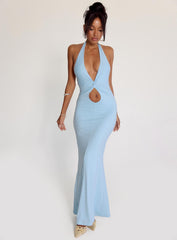 No Hard Feelings Twist Maxi Dress Blue