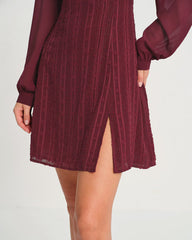 Wine Red Chiffon Mock Neck Mini Dress