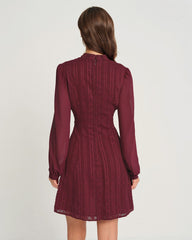 Wine Red Chiffon Mock Neck Mini Dress