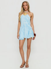 Myka Shell Halter Mini Dress Blue Floral