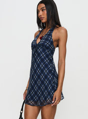 Laraline Halter Mini Dress Navy Check