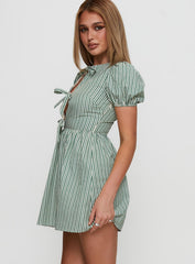 Nurture Bow Mini Dress Green Stripe