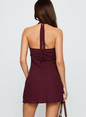 Ocean Boulevard Plunge Mini Dress Currant