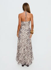 Roxine Asymmetrical Halter Maxi Dress Animal Multi