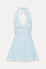 Audrey Satin Mini Dress - Sweet Pea Blue