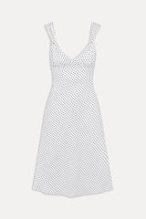 Aurora Satin Midi Dress - White Polka Dot