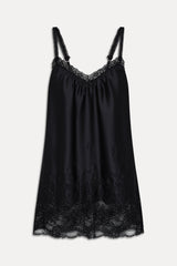 First Crush Satin Babydoll Dress - Black