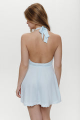 Audrey Satin Mini Dress - Sweet Pea Blue