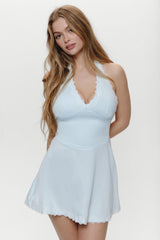 Audrey Satin Mini Dress - Sweet Pea Blue