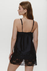 First Crush Satin Babydoll Dress - Black