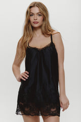 First Crush Satin Babydoll Dress - Black