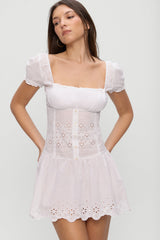 Lucien Cotton Embroidered Mini Dress - Optic White