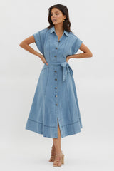 Laureen Short Sleeve Midi Dress Denim Blue