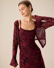 Red Floral Bodycon Slip Midi Dress