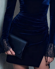 Blue Velour Square Neck Mini Dress