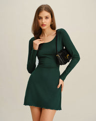 Green Round Neck Slim Mini Dress