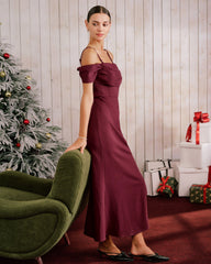 Wine Red Off The Shoulder Maxi Dress