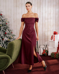 Wine Red Off The Shoulder Maxi Dress