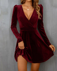 Wine Red Velour A-Line Mini Dress
