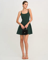 Green A-Line Pleated Slip Mini Dress