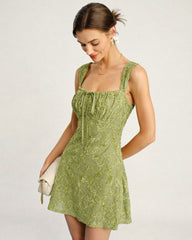Green Floral Mesh Mini Dress